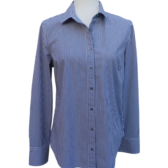 J.Crew Perfect Black and White Striped Button Shirt Women's Medium - Picture 4 of 17